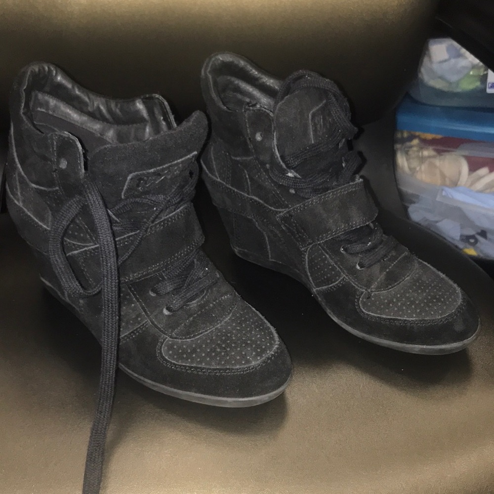 Ash Black Suede Wedge Lace-Up Sneakers